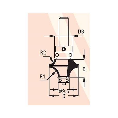 2 spindulių R1-8,0 mm R2-4,8 mm B-15,5 mm D-25,0 mm d-8