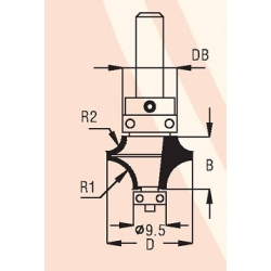 2 spindulių R1-6,3 mm R2-3,2 mm B-13,5 mm D-22,0 mm d-8