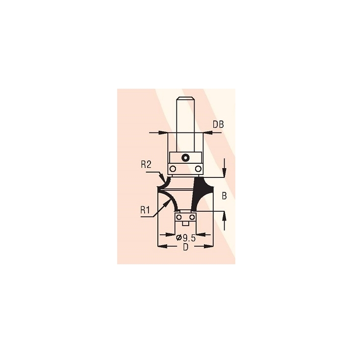 2 spindulių R1-6,3 mm R2-3,2 mm B-13,5 mm D-25,0 mm d-8