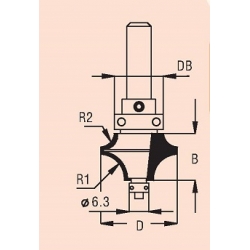 2 spindulių R1-6,3 mm R2-3,2 mm B-13,5 mm D-22,0 mm d-8