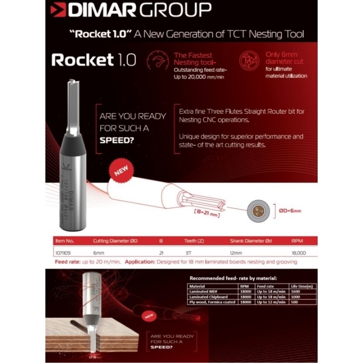 D-6 mm B-21 mm L-73 mm z-3 d-12 mm