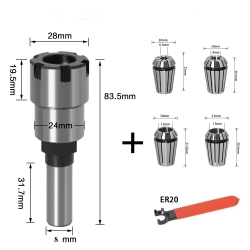 8 mm prailgintuvas frezoms su 1/4-1/2- 8-12 mm koteliais